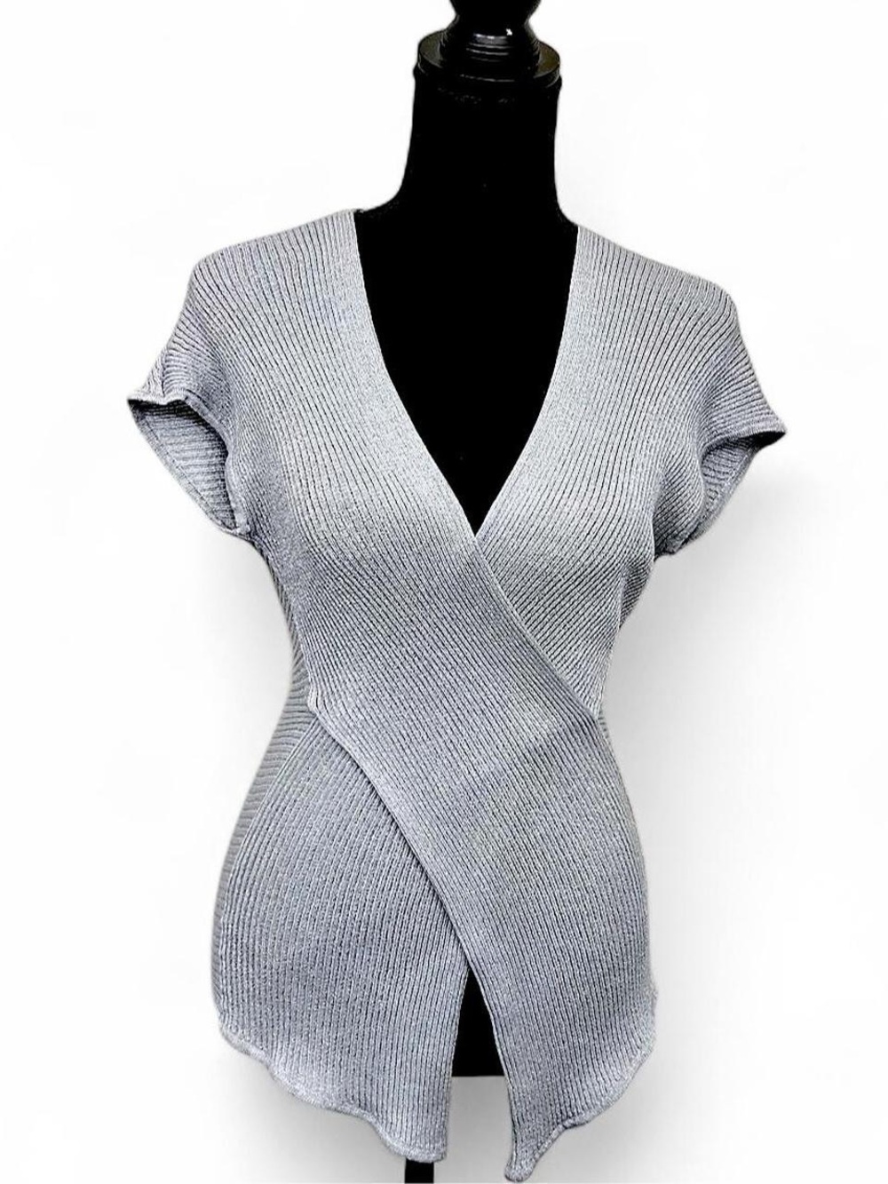 Zara Gray Ribbed Wrap-Style Top